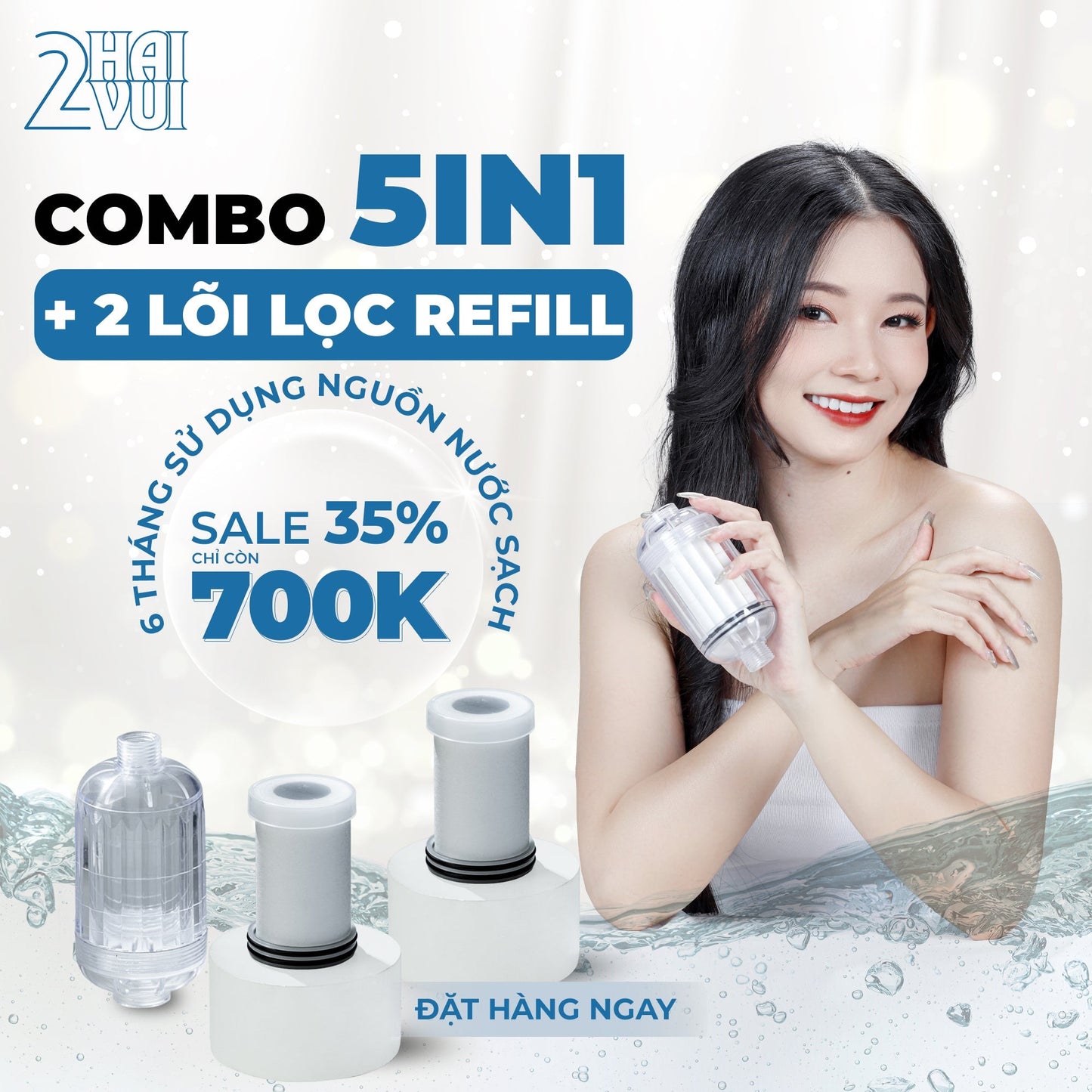 【Mua 1 lần dùng 6 tháng】COMBO BỘ LỌC 5 TRONG 1 VÀ 2 LÕI THAY THẾ - Haivui